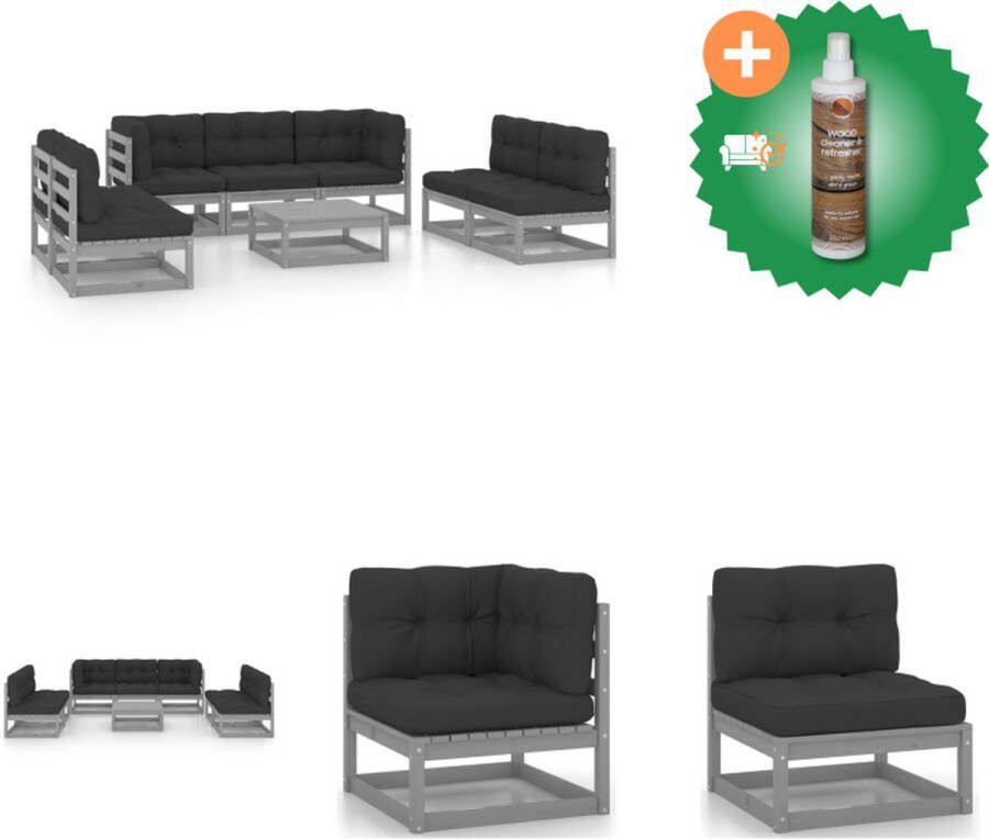 VidaXL Tuinset Grenenhout Grijs 70x70x67 cm 7 zitkussens 9 rug zijkussens Tuinset Inclusief Houtreiniger en verfrisser