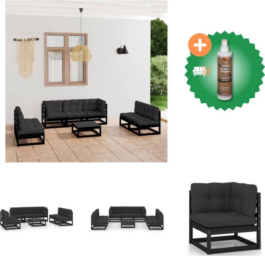 VidaXL Loungebank Grenenhout Zwart 70x70x67 cm Incl Kussens Tuinset Inclusief Houtreiniger en verfrisser