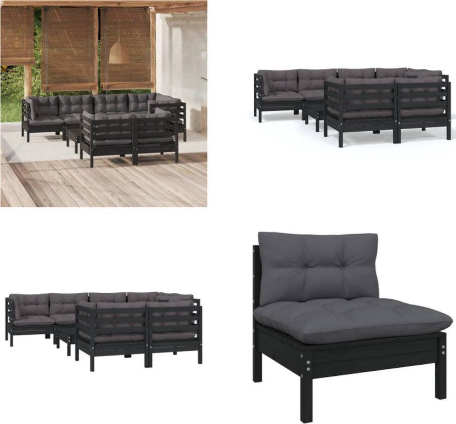 VidaXL 8-delige Loungeset met kussens massief grenenhout zwart Loungeset Loungesets Lounge Set Lounge Sets