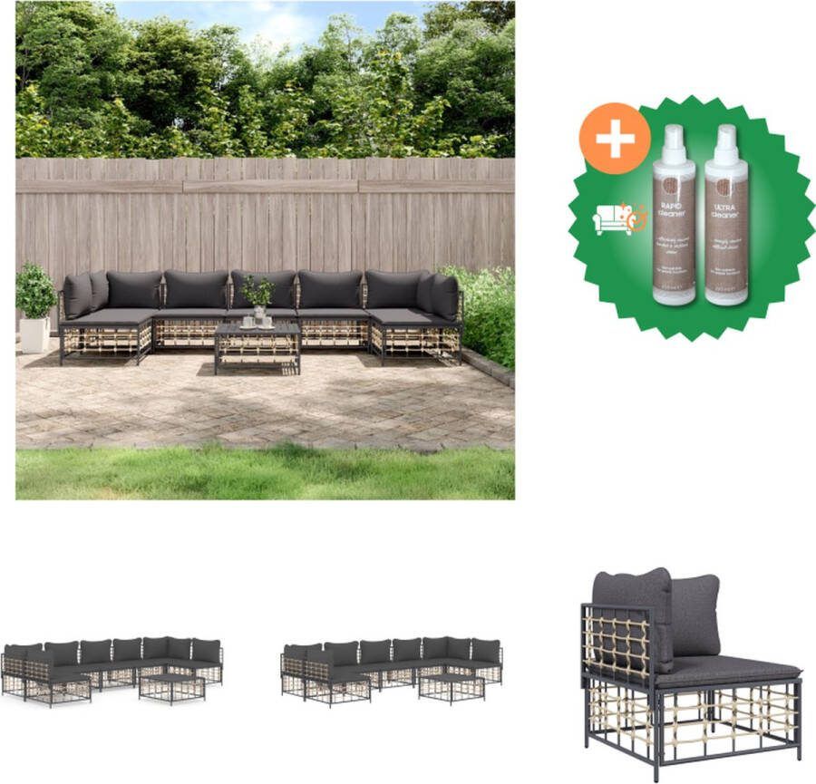 VidaXL Loungeset Antraciet Poly Rattan Modulair Ontwerp 72x72x66 cm Weerbestendig Stevig Stalen Frame Comfortabel Zitcomfort Stevig Tafelblad Inclusief Kussens Montage Vereist Loungebank Inclusief Onderhoudsset