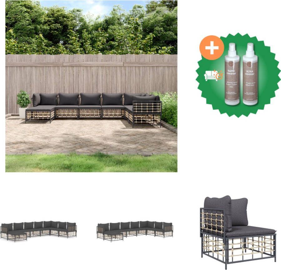VidaXL 8 delige Loungeset met kussens poly rattan antracietkleurig Loungebank Inclusief Onderhoudsset