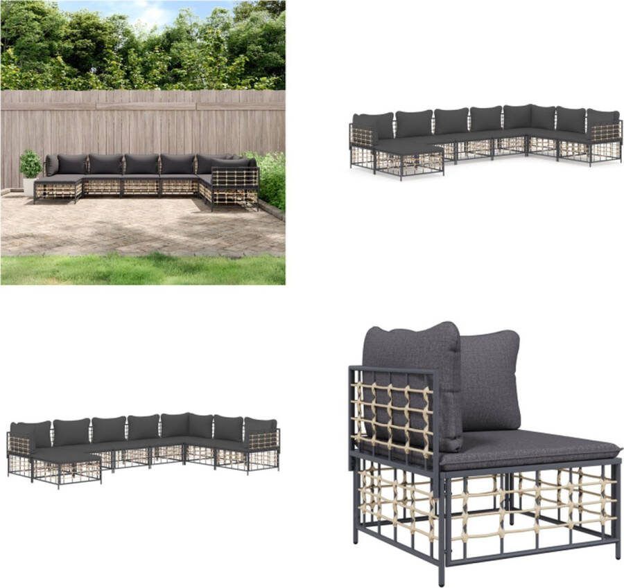 VidaXL 8-delige Loungeset met kussens poly rattan antracietkleurig Loungeset Loungesets Tuinset Tuinbank