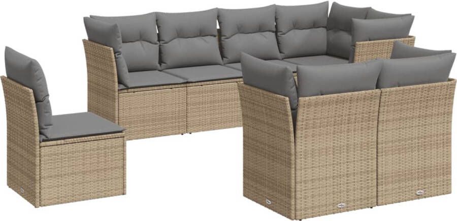 VidaXL 8-delige Loungeset met kussens poly rattan beige