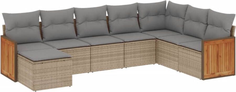 VidaXL 8-delige Loungeset met kussens poly rattan beige