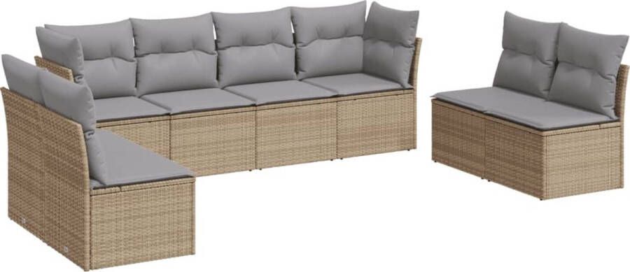 VidaXL 8-delige Loungeset met kussens poly rattan beige
