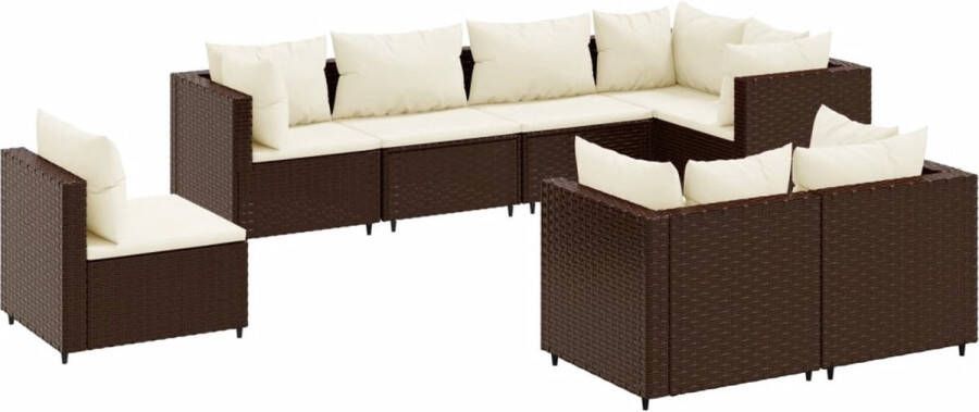 VidaXL 8-delige Loungeset met kussens poly rattan bruin