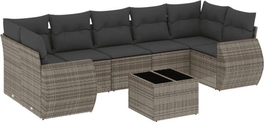 VidaXL 8-delige Loungeset met kussens poly rattan grijs