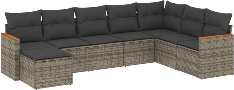 VidaXL 8-delige Loungeset met kussens poly rattan grijs