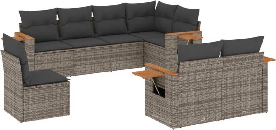 VidaXL 8-delige Loungeset met kussens poly rattan grijs