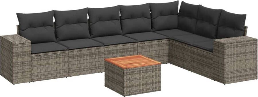 VidaXL 8-delige Loungeset met kussens poly rattan grijs