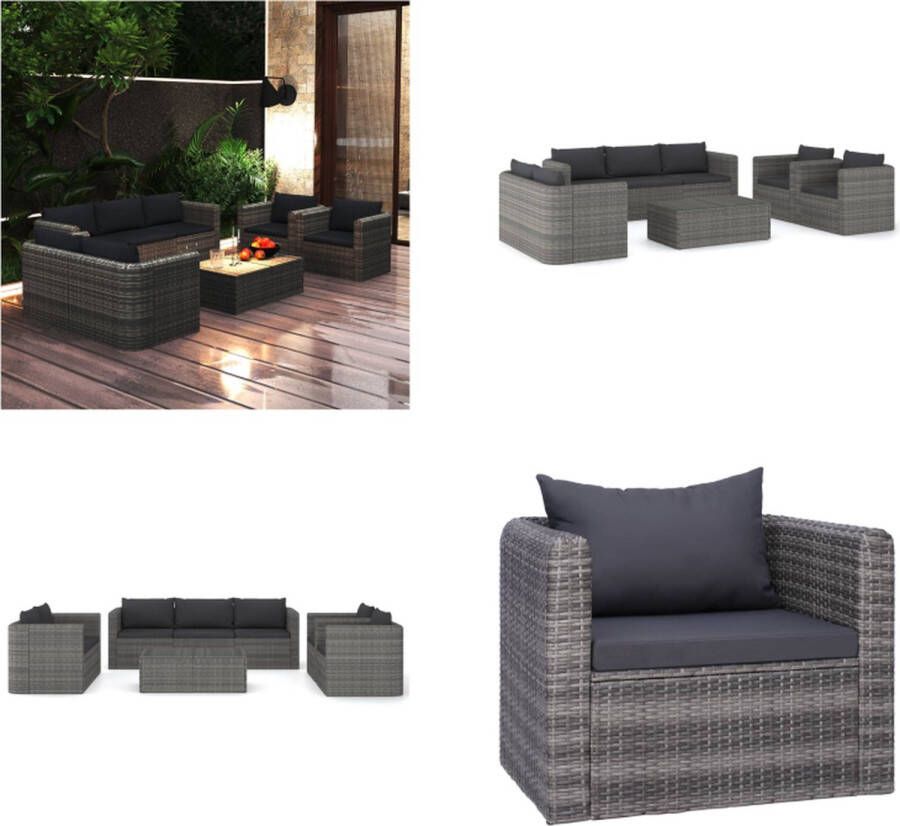 VidaXL 8-delige Loungeset met kussens poly rattan grijs Loungeset Loungesets Lounge Set Lounge Sets