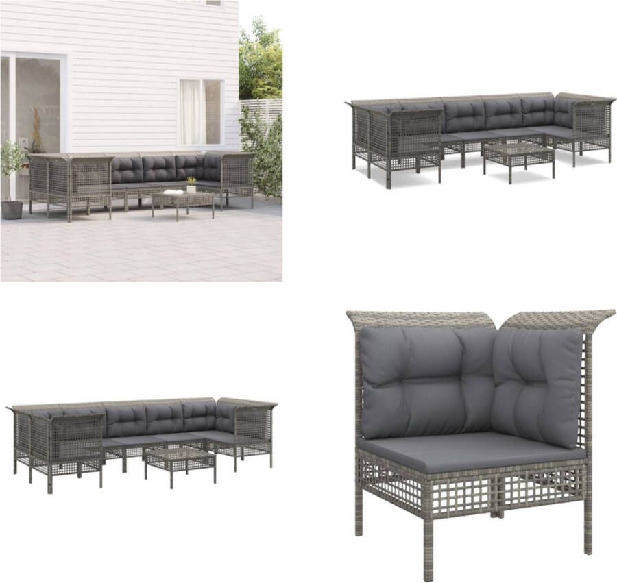 VidaXL 8-delige Loungeset met kussens poly rattan grijs Loungeset Loungesets Tuinset Tuinmeubelset