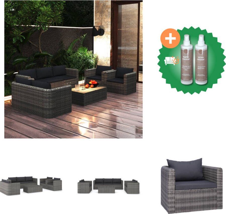 VidaXL Loungeset Moderne Tuinmeubelen Grijs PE Rattan Hoekbank Middenbank 1-zitsbank Salontafel Inclusief Kussens Tuinset Inclusief Onderhoudsset