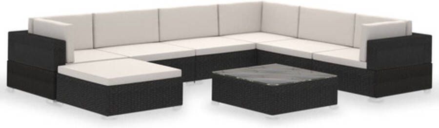 VidaXL -8-delige-Loungeset-met-kussens-poly-rattan-zwart