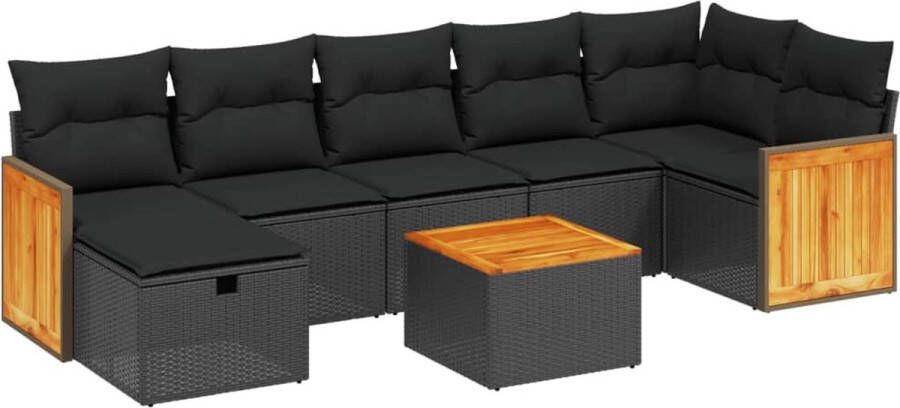 VidaXL 8-delige Loungeset met kussens poly rattan zwart