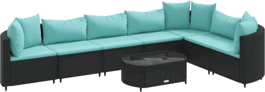VidaXL 8-delige Loungeset met kussens poly rattan zwart