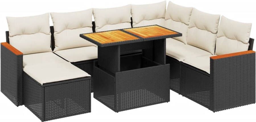 VidaXL 8-delige Loungeset met kussens poly rattan zwart