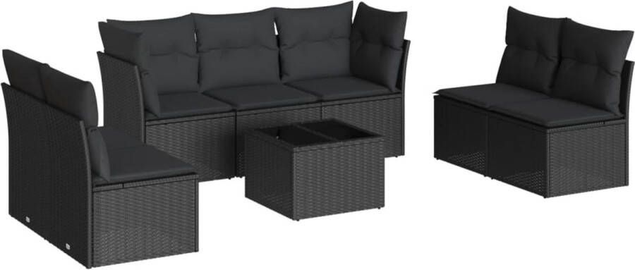 VidaXL 8-delige Loungeset met kussens poly rattan zwart
