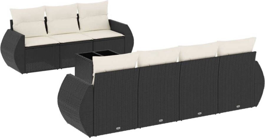 VidaXL 8-delige Loungeset met kussens poly rattan zwart