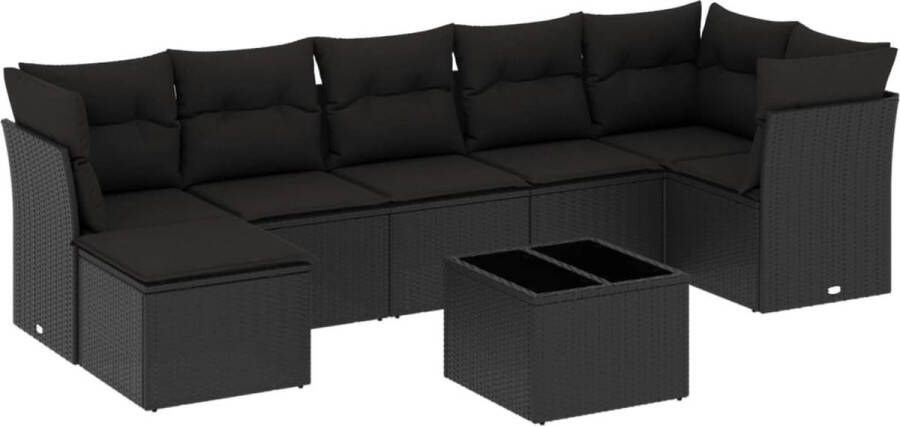 VidaXL 8-delige Loungeset met kussens poly rattan zwart