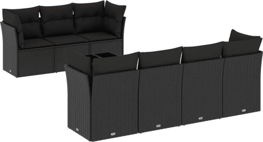 VidaXL 8-delige Loungeset met kussens poly rattan zwart