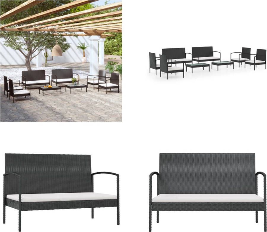 VidaXL 8-delige Loungeset met kussens poly rattan zwart Loungeset Loungesets Tuinset Gazonset