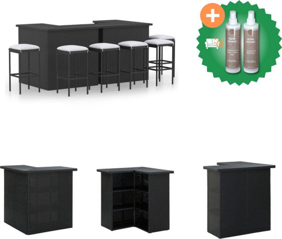VidaXL Barset PE rattan Zwart 100x50x105 cm incl 2 bartafels 6 barkrukken en zitkussens Tuinset Inclusief Onderhoudsset