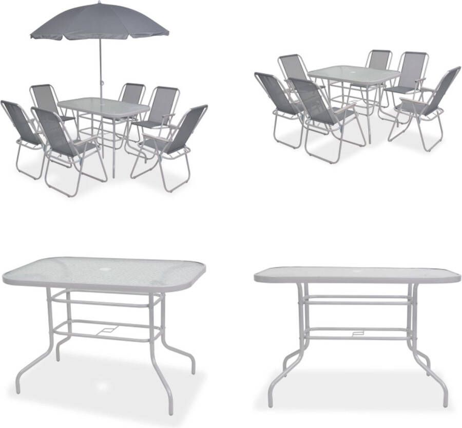 VidaXL 8-delige Tuinset staal en textileen grijs Tuinset Tuinsets Tuin Set Tuin Sets