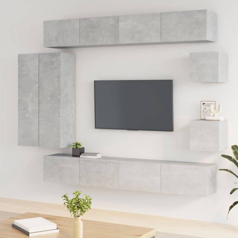 VidaXL -8-delige-Tv-meubelset-bewerkt-hout-betongrijs