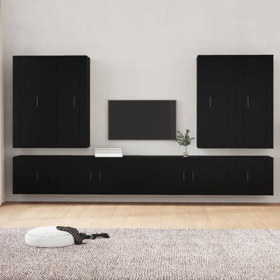 vidaXL -8-delige-Tv-meubelset-bewerkt-hout-zwart