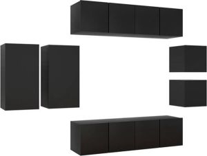 VidaXL 8-delige Tv-meubelset Spaanplaat Zwart