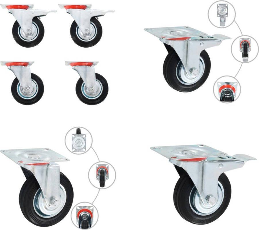 VidaXL 8 st Zwenkwielen 100 mm Zwenkwiel Zwenkwielen Trolley Zwenkwiel Trolley Zwenkwielen