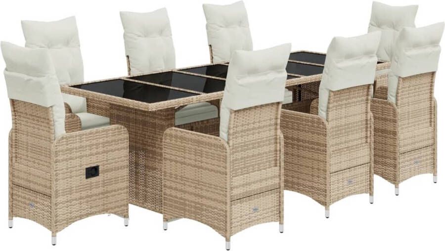 VidaXL 9-delige Bistroset met kussens poly rattan beige