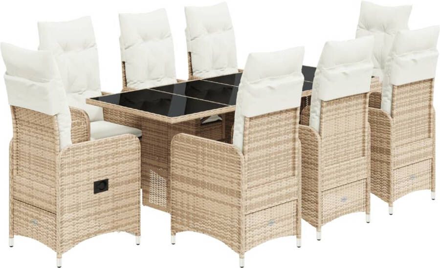 VidaXL 9-delige Bistroset met kussens poly rattan beige