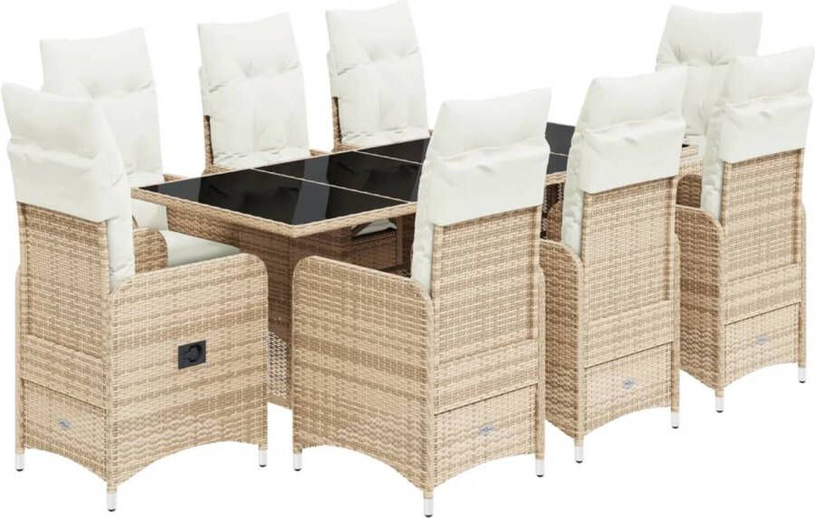 VidaXL 9-delige Bistroset met kussens poly rattan beige