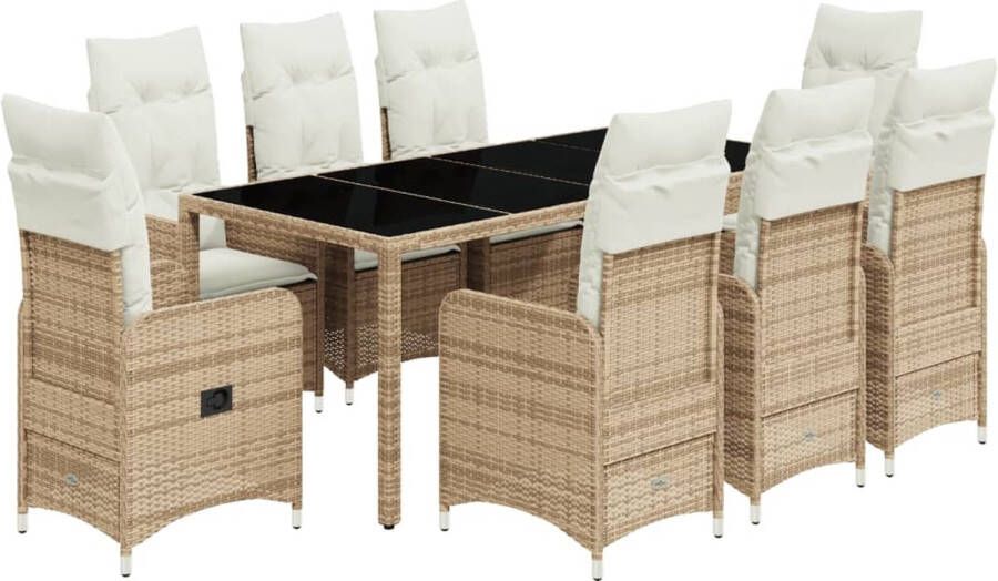 VidaXL 9-delige Bistroset met kussens poly rattan beige