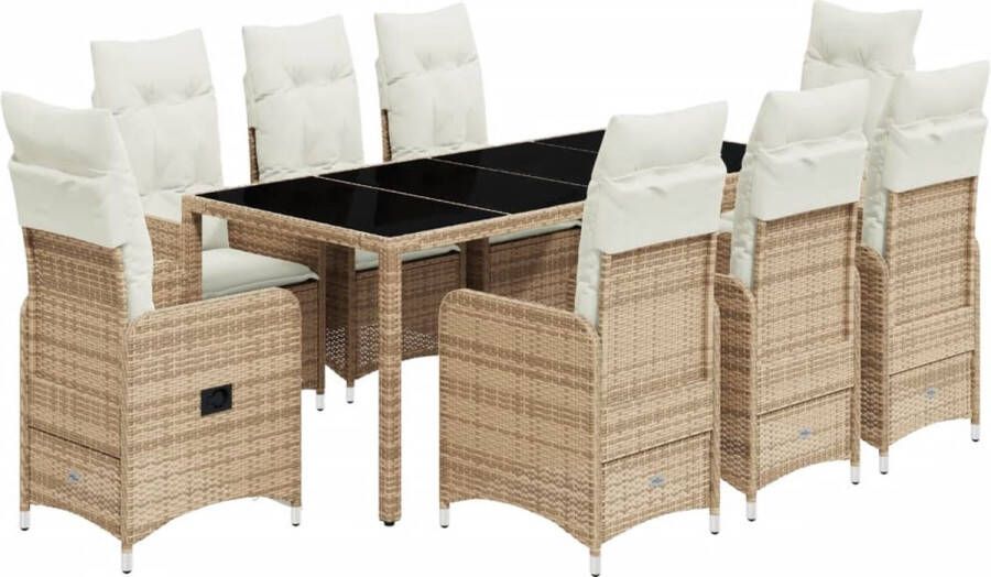 VidaXL 9-delige Bistroset met kussens poly rattan beige