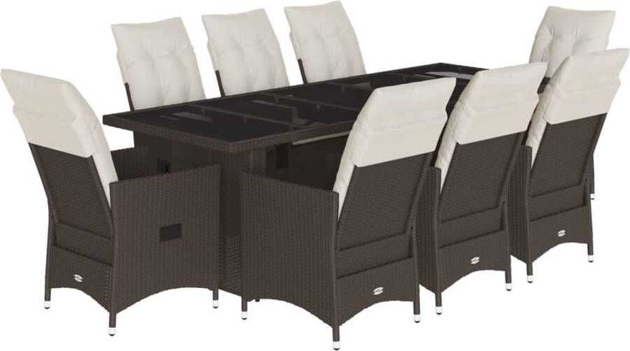 VidaXL 9-delige Bistroset met kussens poly rattan bruin