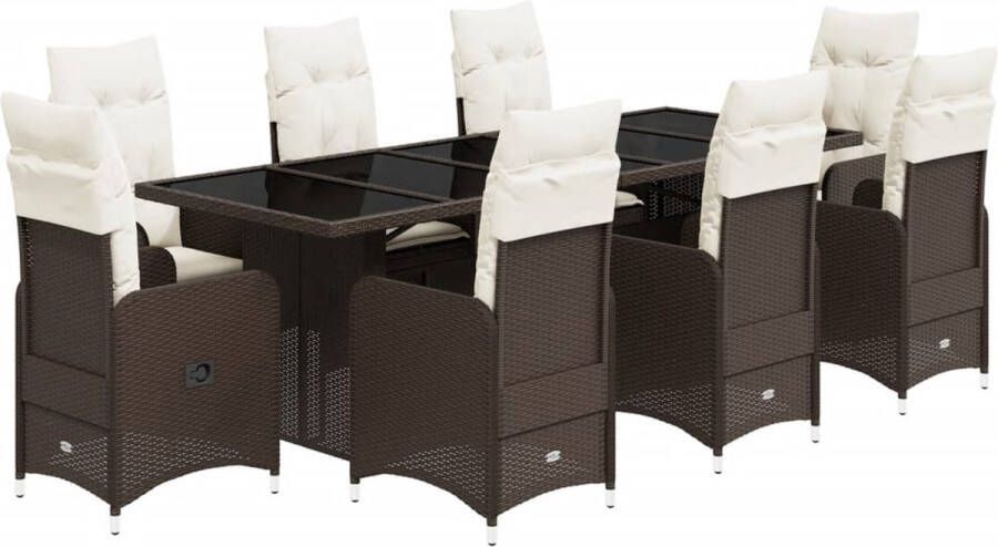 VidaXL 9-delige Bistroset met kussens poly rattan bruin