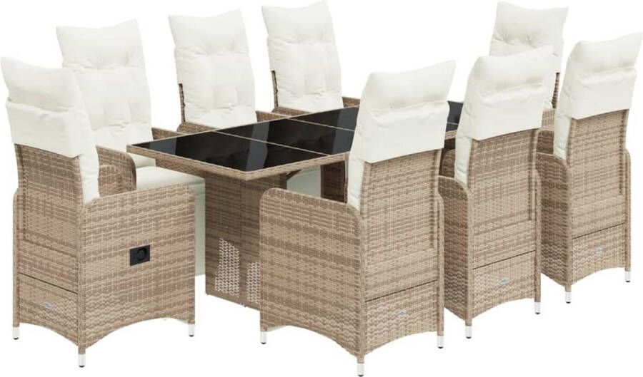 VidaXL 9-delige Bistroset met kussens poly rattan bruin
