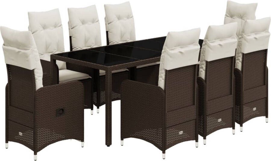 VidaXL 9-delige Bistroset met kussens poly rattan bruin