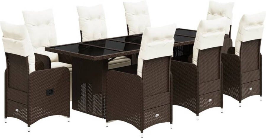 VidaXL 9-delige Bistroset met kussens poly rattan bruin