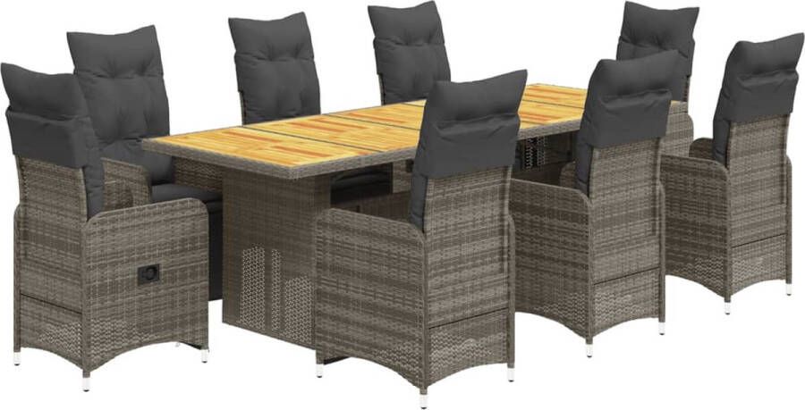 VidaXL 9-delige Bistroset met kussens poly rattan grijs