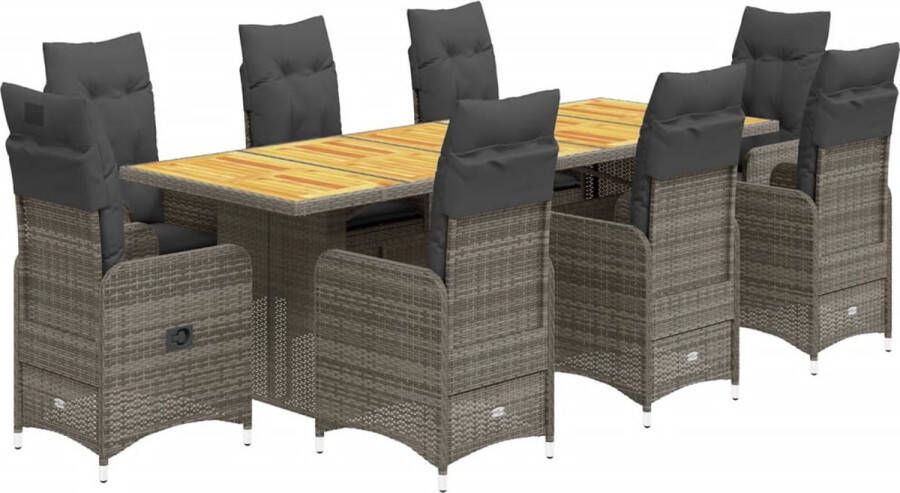 VidaXL 9-delige Bistroset met kussens poly rattan grijs