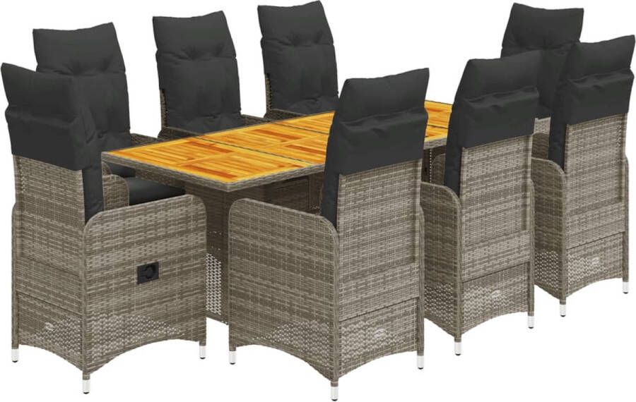 VidaXL 9-delige Bistroset met kussens poly rattan grijs