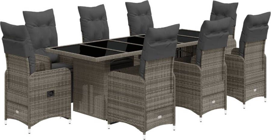 VidaXL 9-delige Bistroset met kussens poly rattan grijs