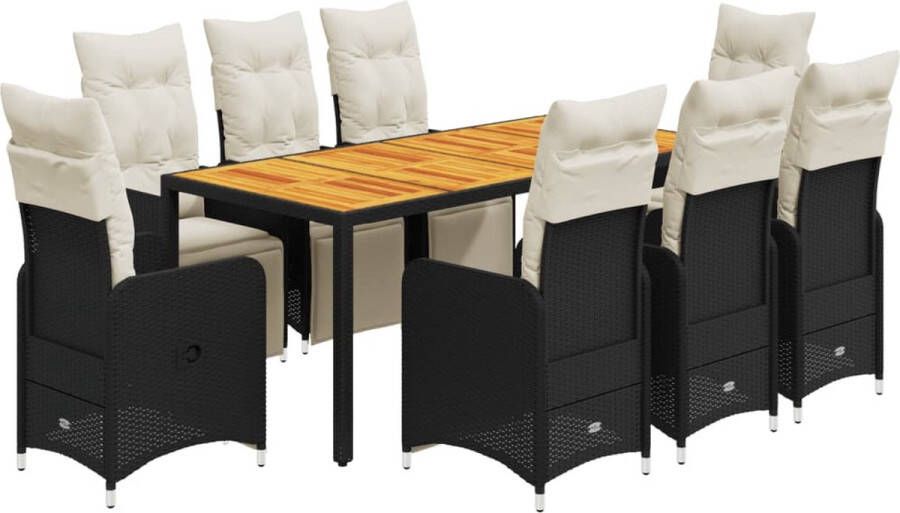 VidaXL 9-delige Bistroset met kussens poly rattan zwart