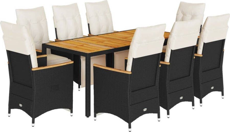 VidaXL 9-delige Bistroset met kussens poly rattan zwart