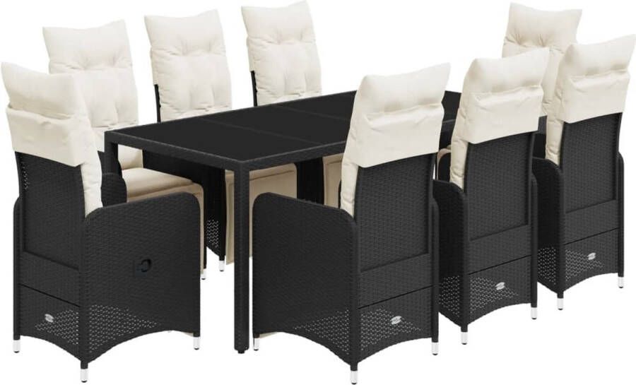VidaXL 9-delige Bistroset met kussens poly rattan zwart