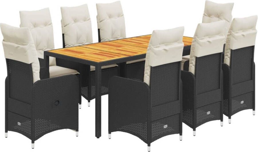 VidaXL 9-delige Bistroset met kussens poly rattan zwart